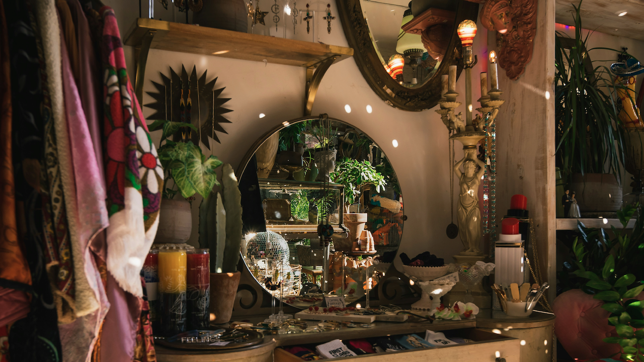 Display of trinkets sold at an Indie store.